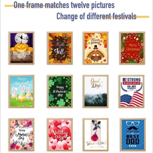 Farmhouse Wall Sign 12 Interchangeable Pictures Art 13x17'' Rustic Picture Frame - Picture 2 of 8